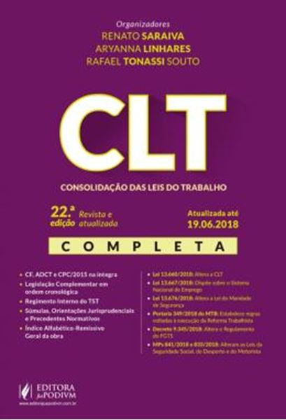 Picture of CLT - CONSOLIDACAO DAS LEIS DO TRABALHO - ATUALIZADA ATE 19.06.2018 - 22ª ED