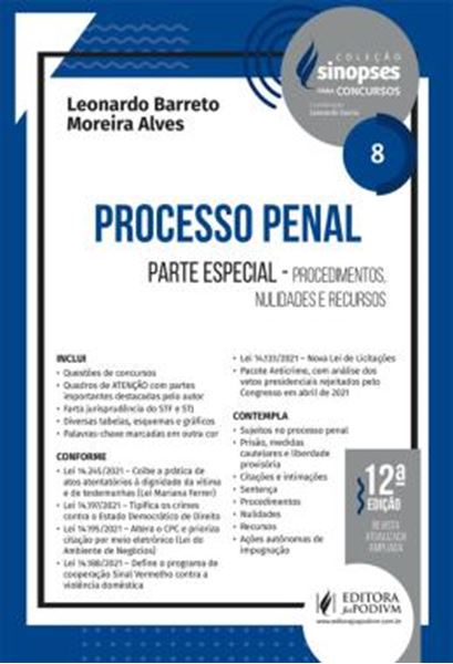 Picture of SINOPSES PARA CONCURSOS - PROCESSO PENAL - PARTE ESPECIAL - VOLUME 8