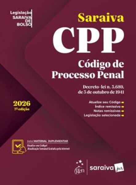 Picture of CODIGO DE PROCESSO PENAL - LEGISLACAO SARAIVA DE BOLSO - 7? EDICAO 2026